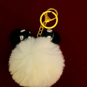 Pompom keychain with iconic mouse ears and bow